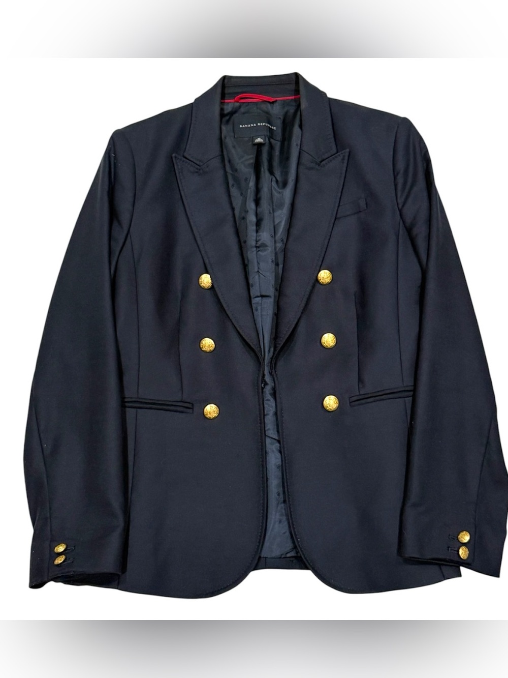 Fall 2012 Banana Republic Navy Gold Button Double Breasted Blazer Sz 10